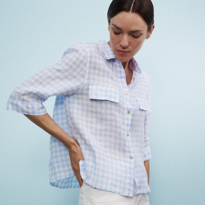 0039 ITALY Bluse Bea - blau-weiss kariert COMING SOON