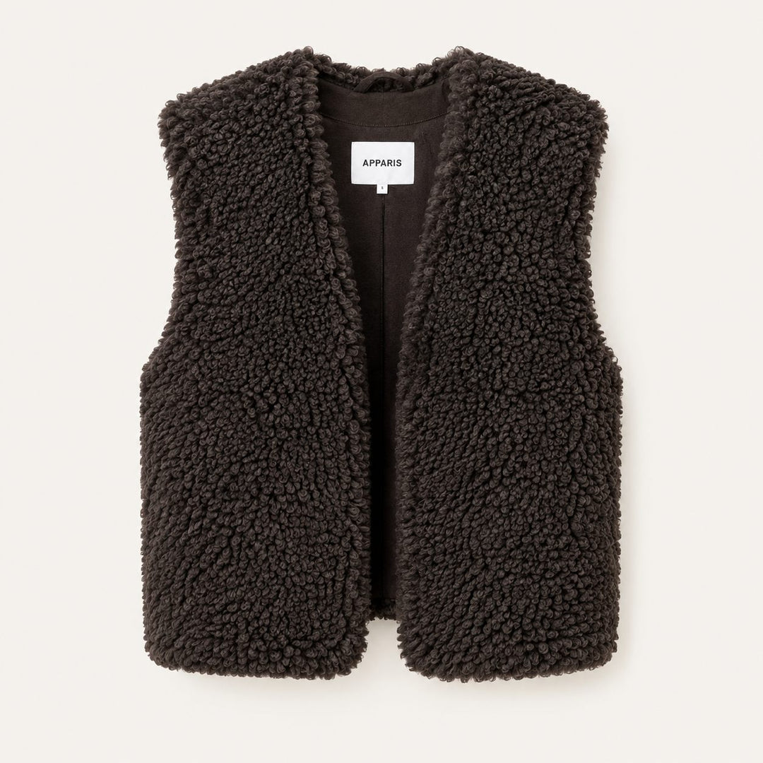 APPARIS Lyle Bouclette Vest Brown – braune Bouclé Damenweste Vorderansicht