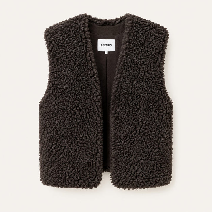 APPARIS Lyle Bouclette Vest Brown – braune Bouclé Damenweste Vorderansicht