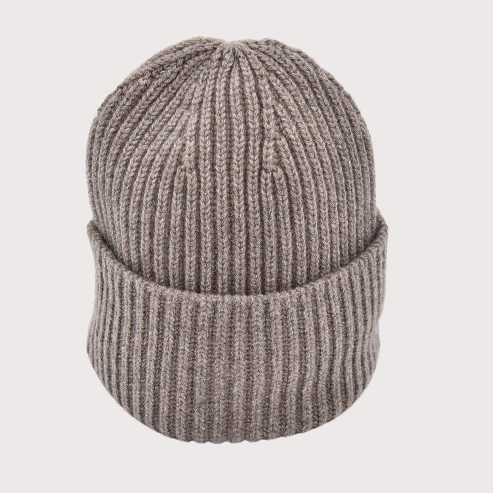 Cashimar Mütze BARI in Falcon (Taupe) aus 100% Cashmere, klassisches Unisex-Design im Rippenstrick