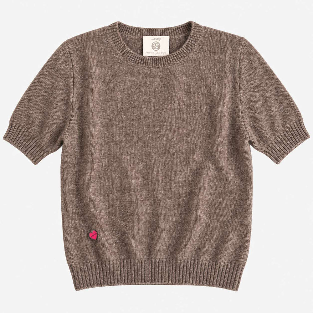 Cute Stuff Strickpullover Nele in Taupe aus 75% Kaschmir und 25% Seide – Kurzarm-Pullover mit Rundhalsausschnitt