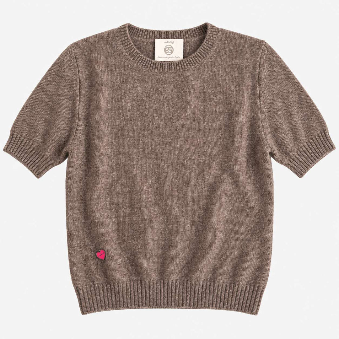 Cute Stuff Strickpullover Nele in Taupe aus 75% Kaschmir und 25% Seide – Kurzarm-Pullover mit Rundhalsausschnitt