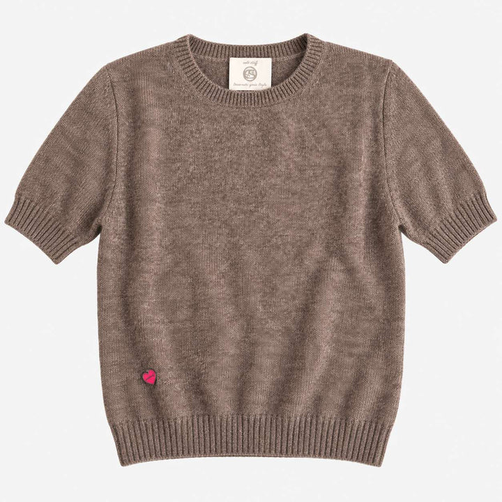 Cute Stuff Strickpullover Nele in Taupe aus 75% Kaschmir und 25% Seide – Kurzarm-Pullover mit Rundhalsausschnitt