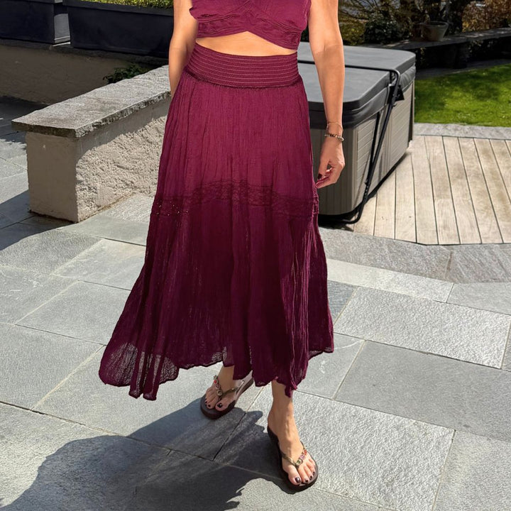 D Artemide Livia Skirt Wine Berry Maxirock fliessender Sommerrock Frontaufnahme