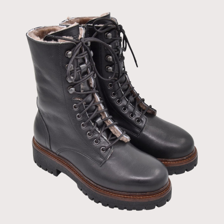 Dianetti Lammfell Schnürboots, Artikel-Nr. 1633 in Tudor nero