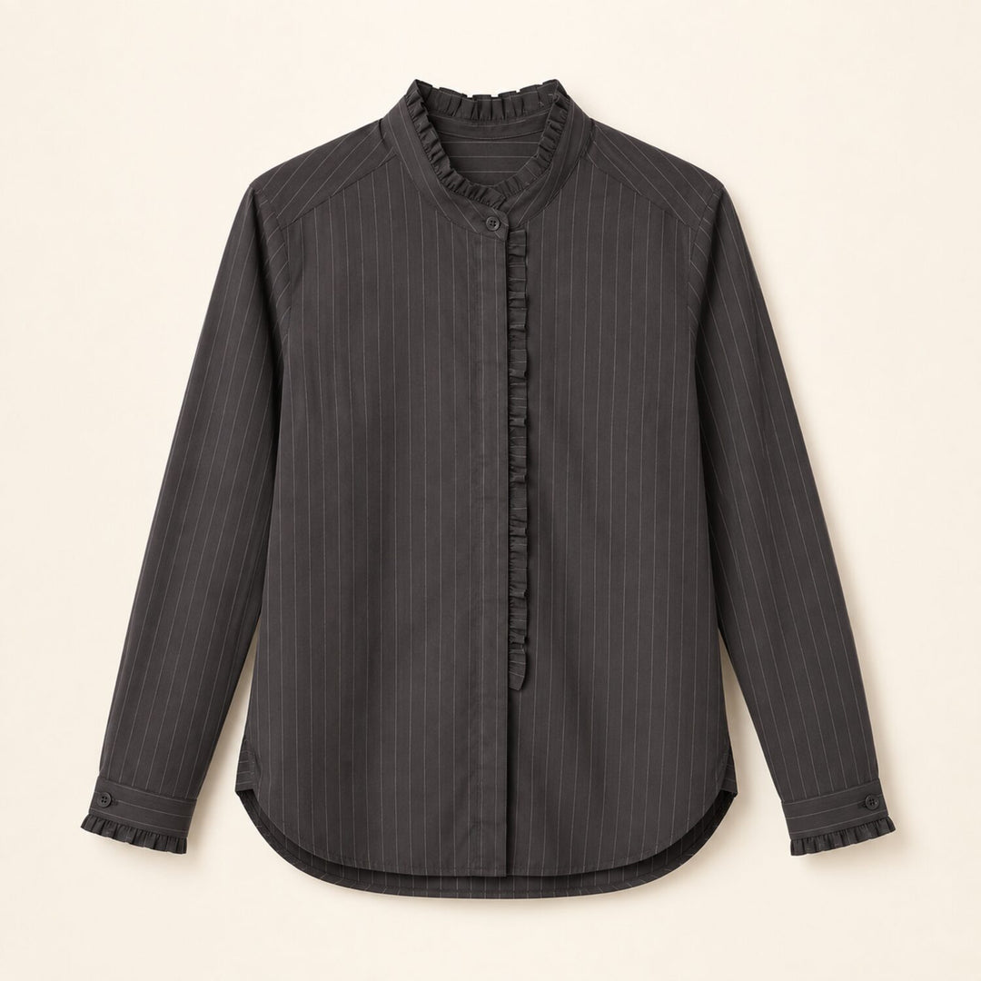 Emotions Bluse Frill Stripe in Choco Stripe Produkteaufnahme von vorne