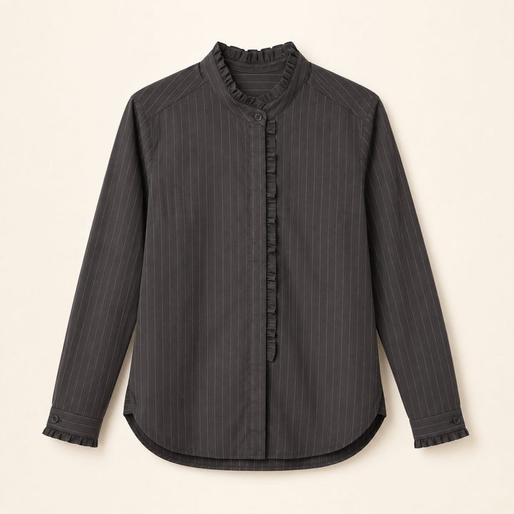 Emotions Bluse Frill Stripe in Choco Stripe Produkteaufnahme von vorne