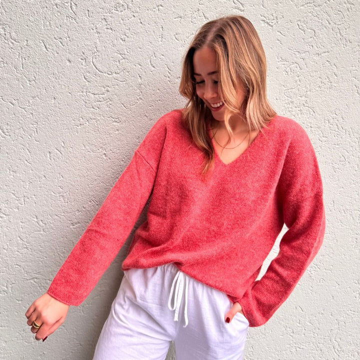 Emotions V-Pullover chili-rot
