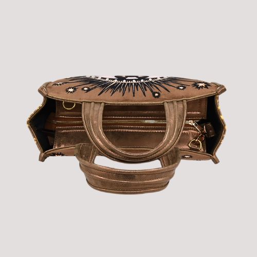 La Funky Mexicana La Grande Velvet Bag in camel aus Samt und veganem Leder, Blick ins Innenleben