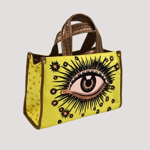 La Funky Mexicana La Grande Velvet Bag in neon yellow aus Samt und veganem Leder, seitliche Ansicht