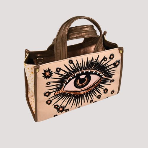 La Funky Mexicana La Grande Velvet Bag in offwhite aus Samt und veganem Leder, seitliche Ansicht