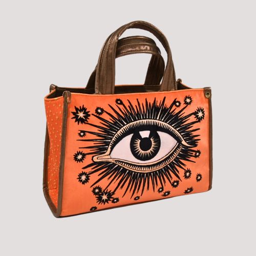 La Funky Mexicana La Grande Velvet Bag in orange aus Samt und veganem Leder, seitliche Ansicht