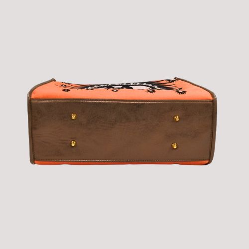 La Funky Mexicana La Grande Velvet Bag in orange aus Samt und veganem Leder, Unterseite der Tasche