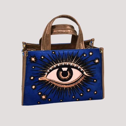 La Funky Mexicana La Grande Velvet Bag in royal blue aus Samt und veganem Leder, Rückansicht