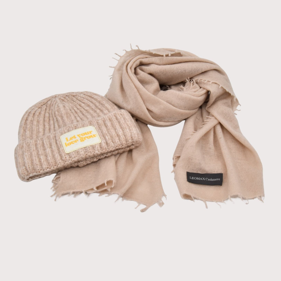 LEOMAX 100% Cashmere Schal oyster-hellbeige - 70 x 200cm