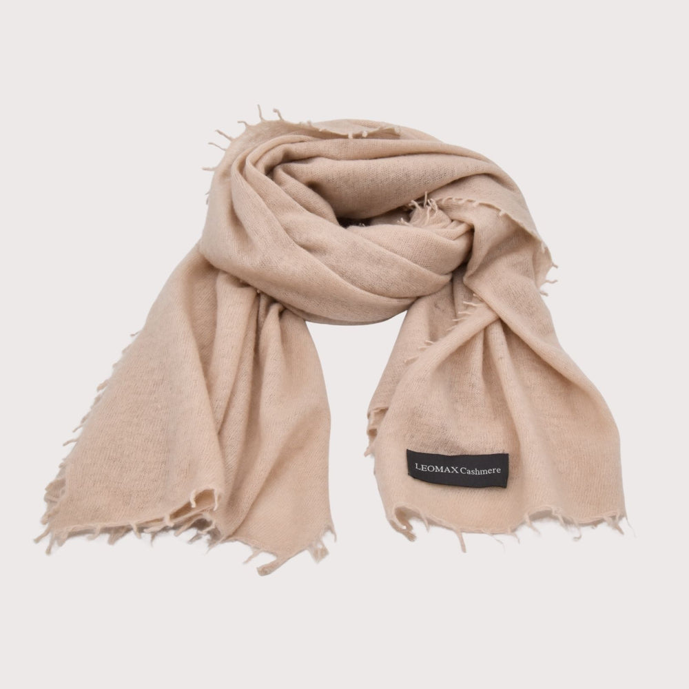 Leomax Cashmere Schal in Oyster (Hellbeige) aus 100 % feinstem Kaschmir, weicher Fransenschal in klassischer Form