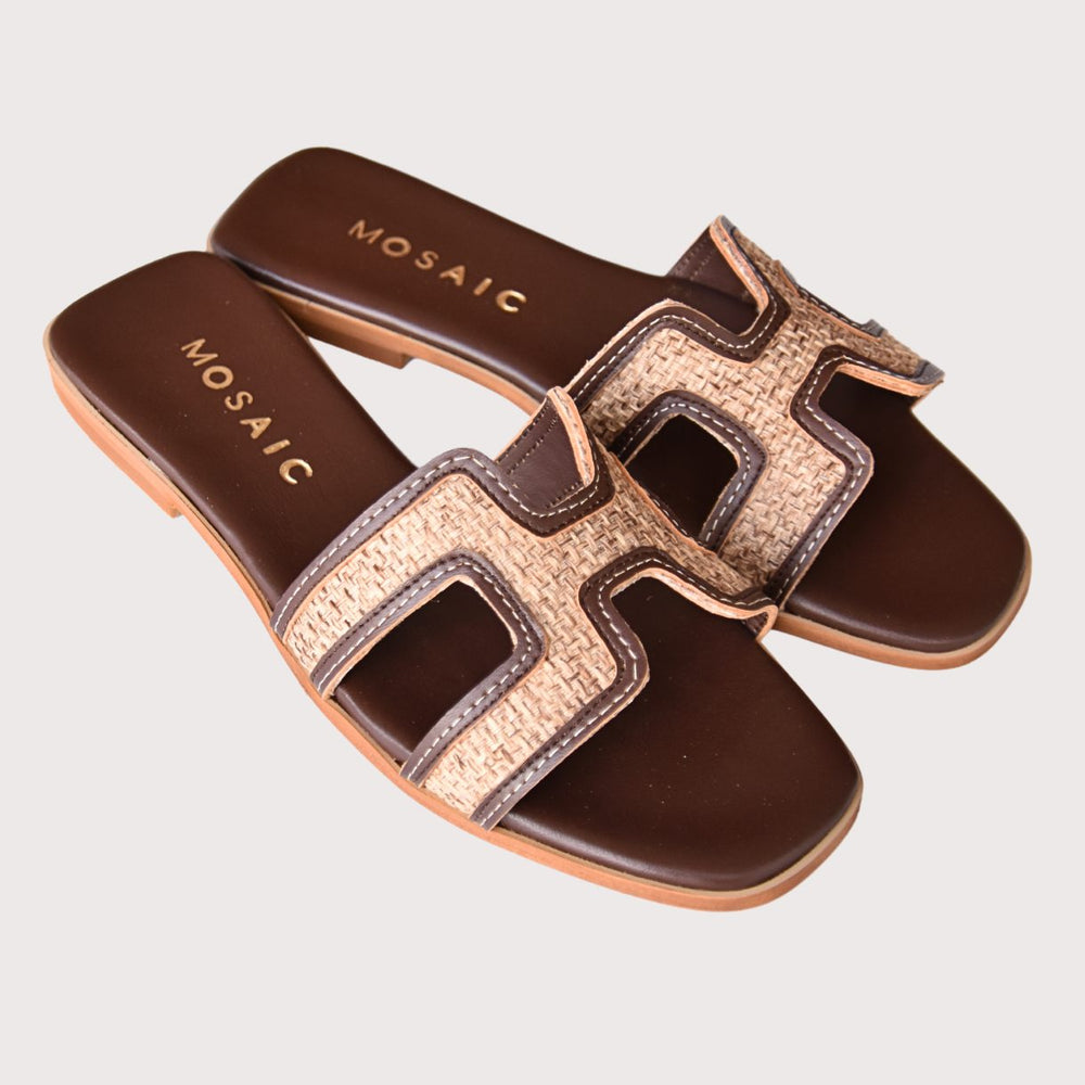 Mosaic Joy Raffia Sandalen in brown aus Leder und Raffia, Paaransicht von oben