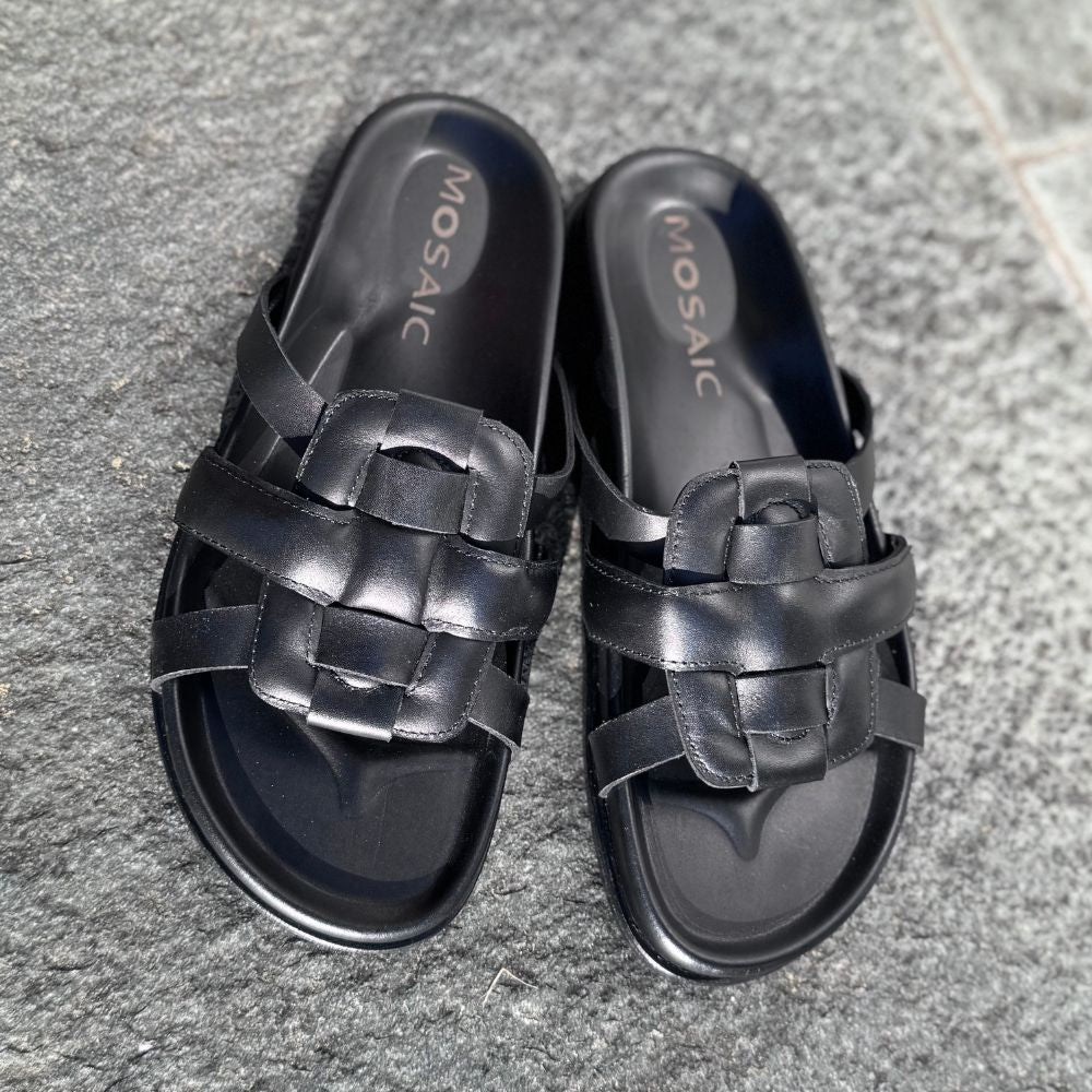 Mosaic Pantoletten in black aus Leder, Paaransicht von vorne