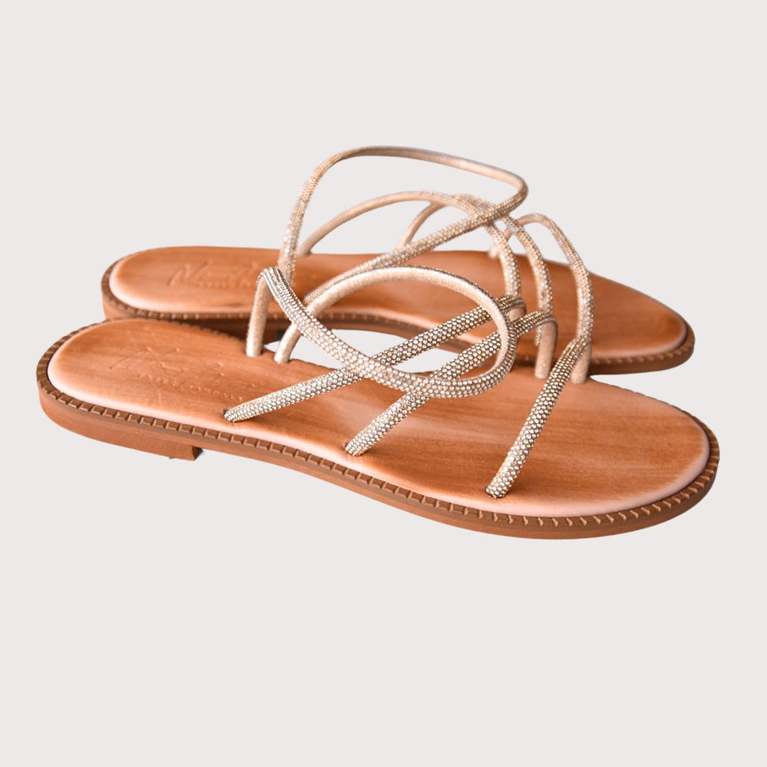 NoAna Greek Sandals Aktina gold, flache Ledersandalen mit feinen Riemen und goldfarbenem Schimmer