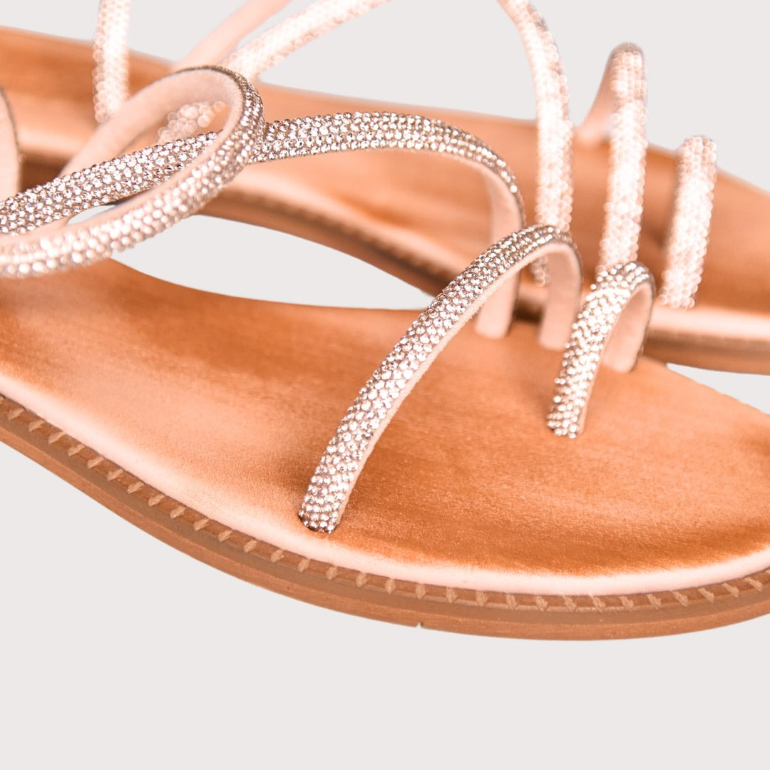 NoAna Greek Sandals Elisa in roségold aus Leder, Detailansicht der Riemen