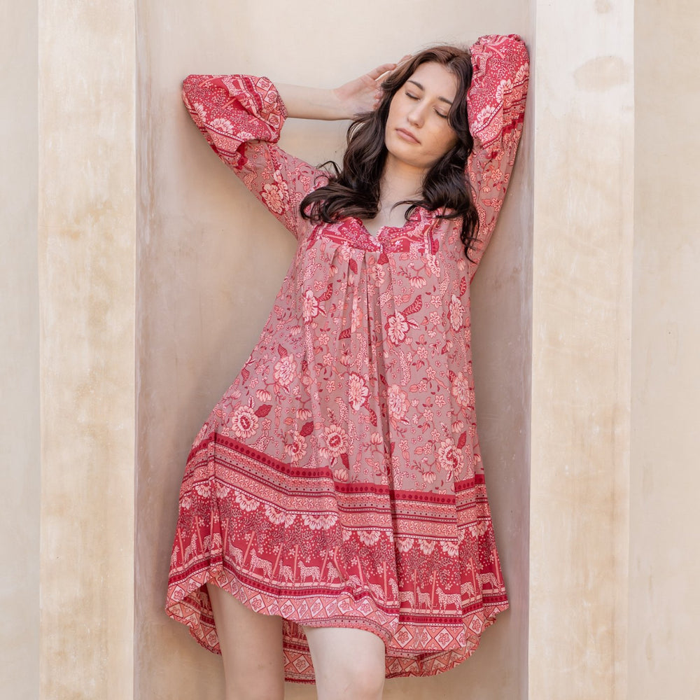 Salty Skin Great Barrier Reef Tunika red-multi, gemusterte Viscose-Tunika mit 3/4-Ärmeln und lockerem Schnitt