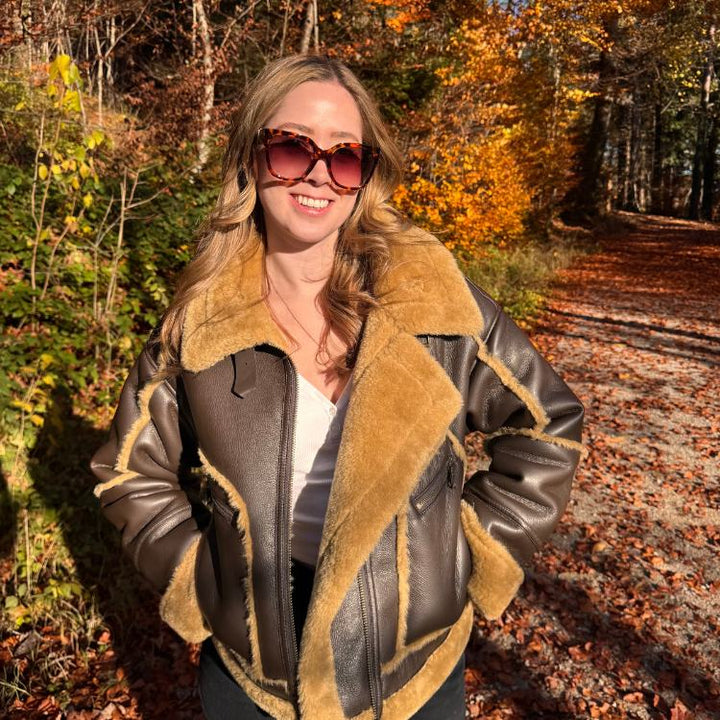 Vegancode London – Vegan Leather Bomber Jacket Braun-Caramel