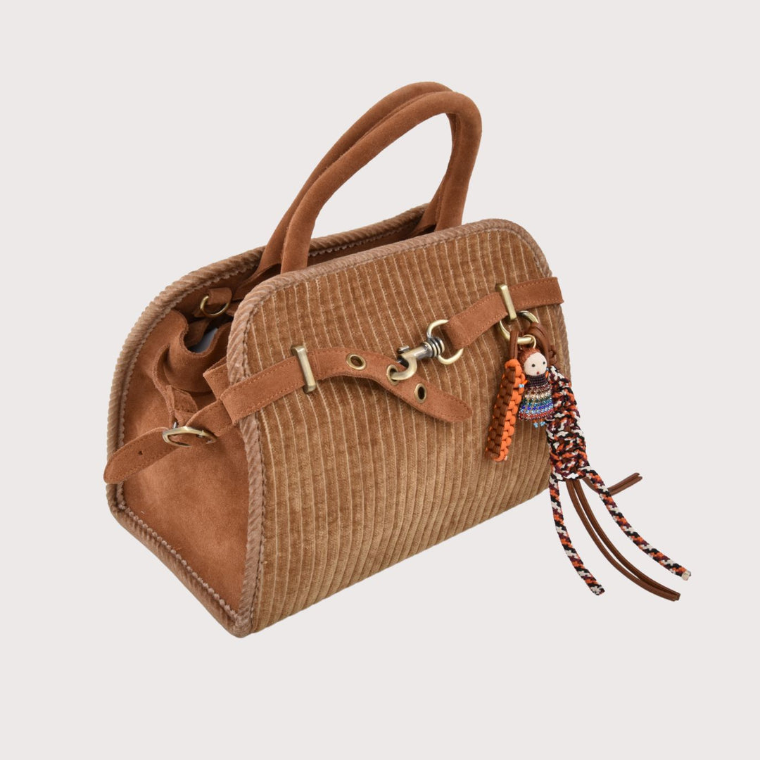 ViaMailBag April Velvet Tasche in Beige/Cuoio aus Cord und Wildleder mit Charms-Applikationen