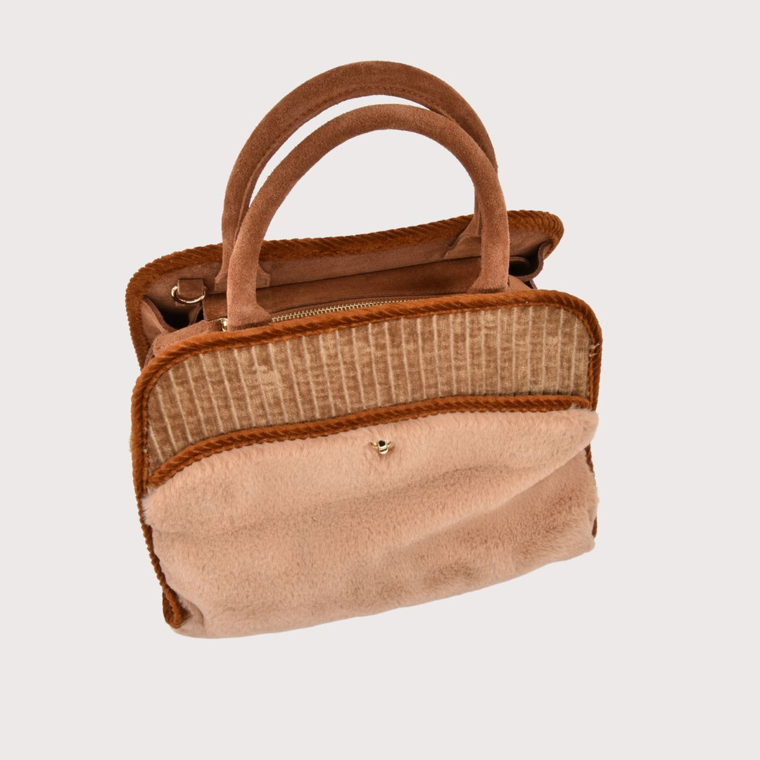 ViaMailBag Sharon Velvet Tasche in Beige/Cuoio aus italienischem Cord und Wildleder